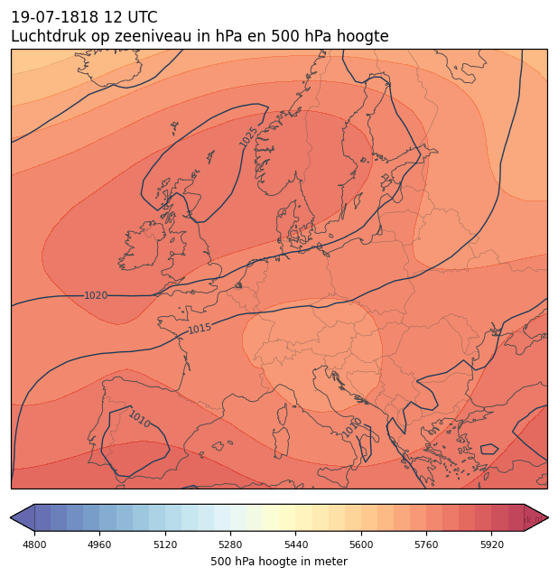 Weerkaart van 19 juli 1818 om 12 UTC