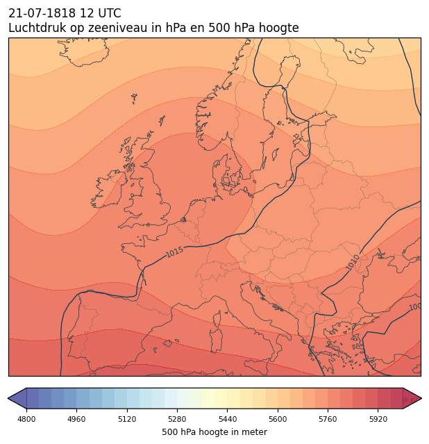 Weerkaart van 21 juli 1818 om 12 UTC