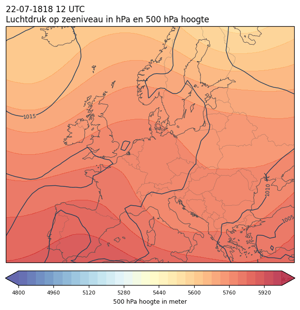 Weerkaart van 22 juli 1818 om 12 UTC