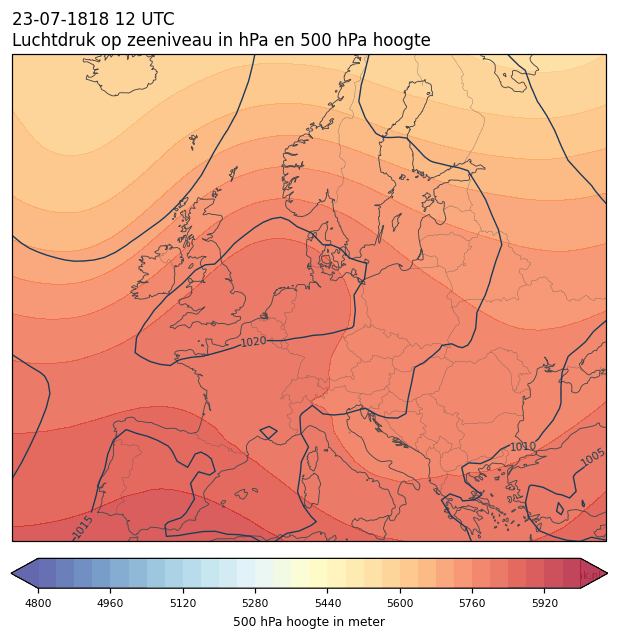 Weerkaart van 23 juli 1818 om 12 UTC