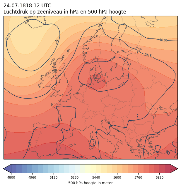 Weerkaart van 24 juli 1818 om 12 UTC