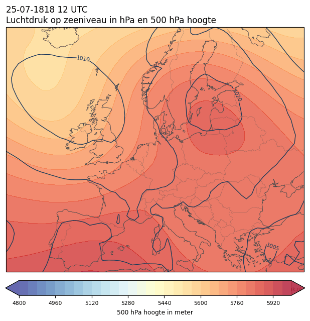 Weerkaart van 25 juli 1818 om 12 UTC