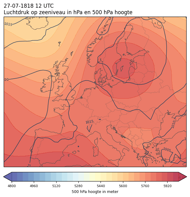 Weerkaart van 27 juli 1818 om 12 UTC