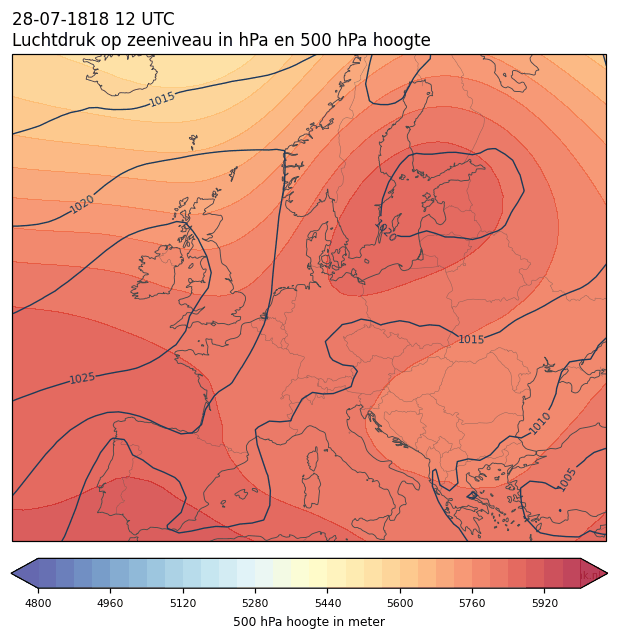 Weerkaart van 28 juli 1818 om 12 UTC