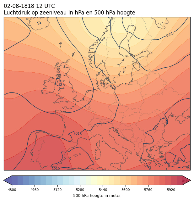 Weerkaart van 2 augustus 1818 om 12 UTC