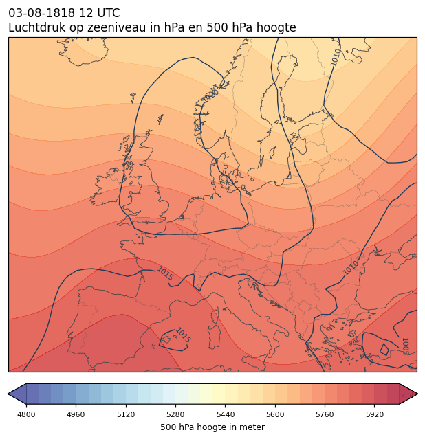 Weerkaart van 3 augustus 1818 om 12 UTC