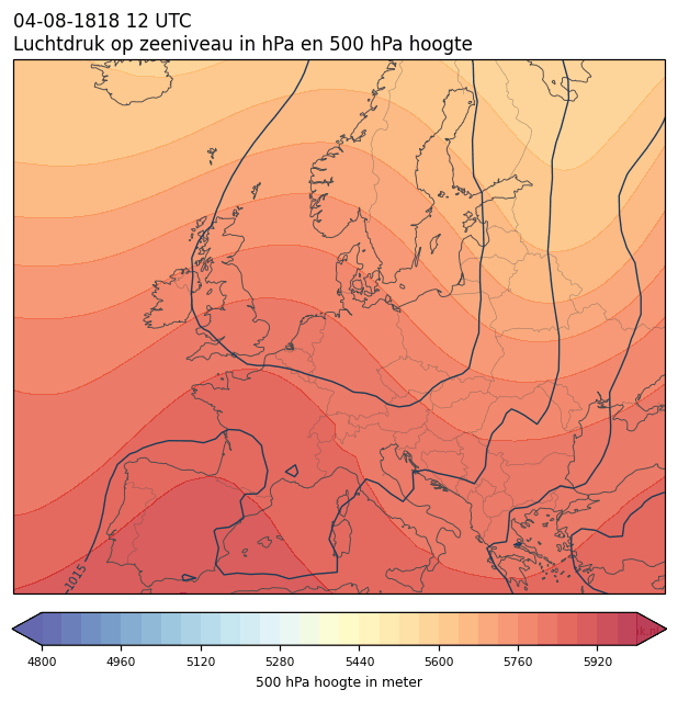 Weerkaart van 4 augustus 1818 om 12 UTC
