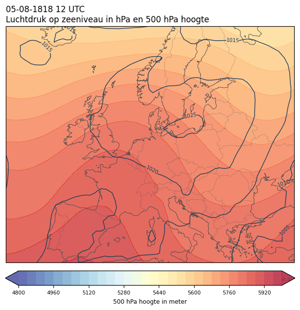 Weerkaart van 5 augustus 1818 om 12 UTC