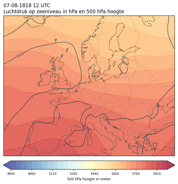 Weerkaart van 7 augustus 1818 om 12 UTC