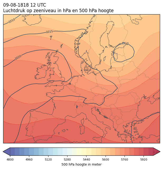 Weerkaart van 9 augustus 1818 om 12 UTC