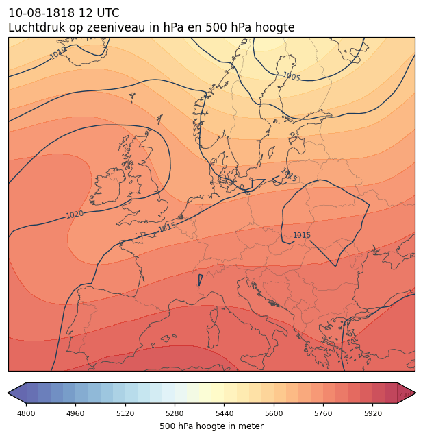 Weerkaart van 10 augustus 1818 om 12 UTC