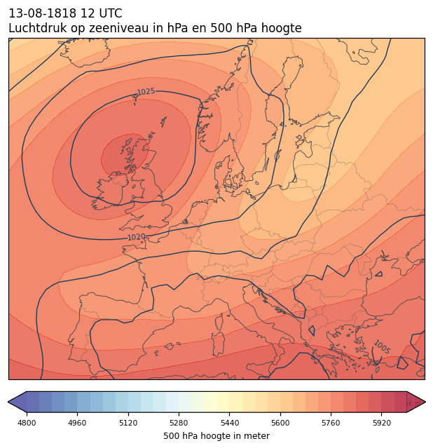 Weerkaart van 13 augustus 1818 om 12 UTC