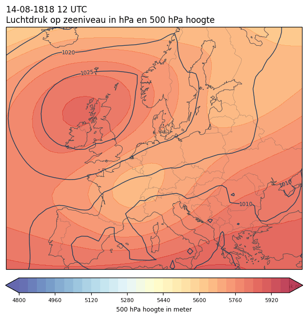 Weerkaart van 14 augustus 1818 om 12 UTC