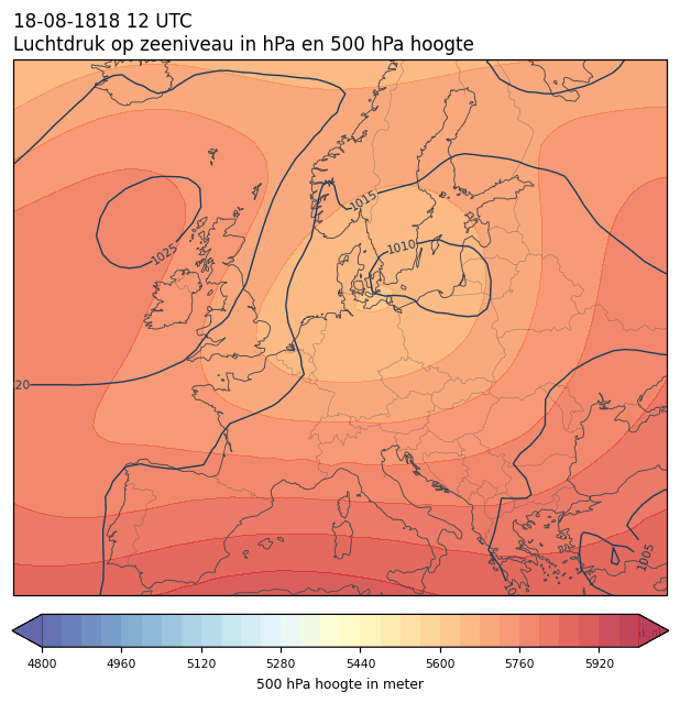 Weerkaart van 18 augustus 1818 om 12 UTC