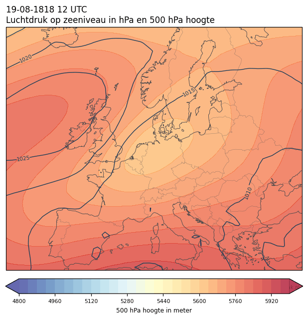 Weerkaart van 19 augustus 1818 om 12 UTC