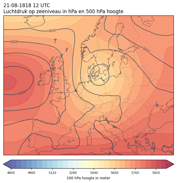 Weerkaart van 21 augustus 1818 om 12 UTC