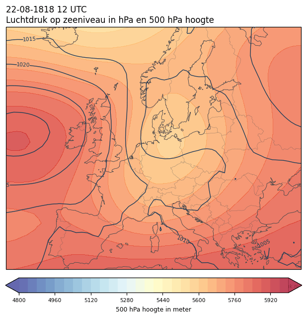 Weerkaart van 22 augustus 1818 om 12 UTC