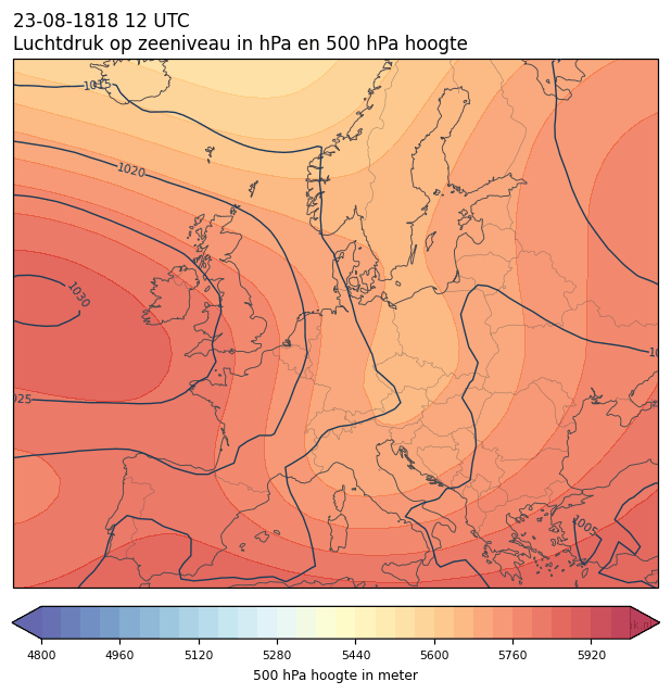 Weerkaart van 23 augustus 1818 om 12 UTC