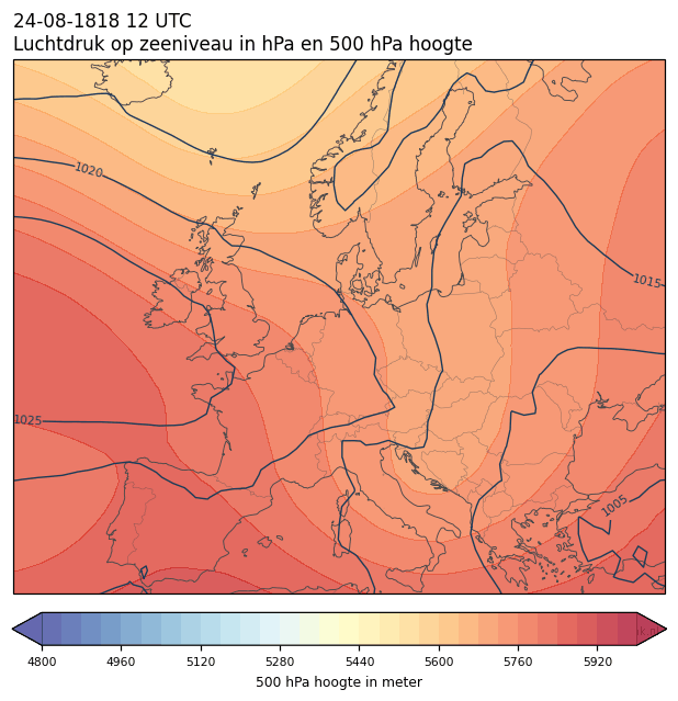Weerkaart van 24 augustus 1818 om 12 UTC