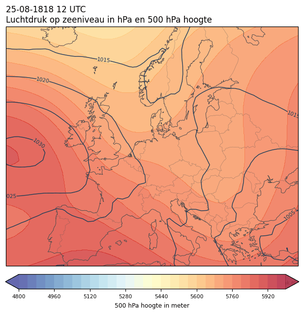 Weerkaart van 25 augustus 1818 om 12 UTC