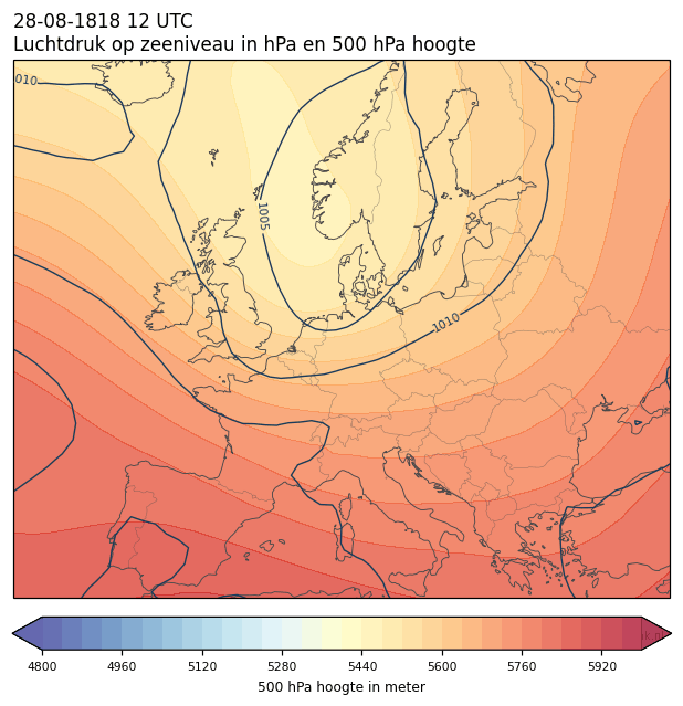 Weerkaart van 28 augustus 1818 om 12 UTC