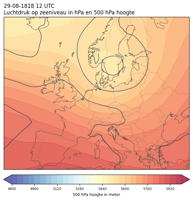 Weerkaart van 29 augustus 1818 om 12 UTC