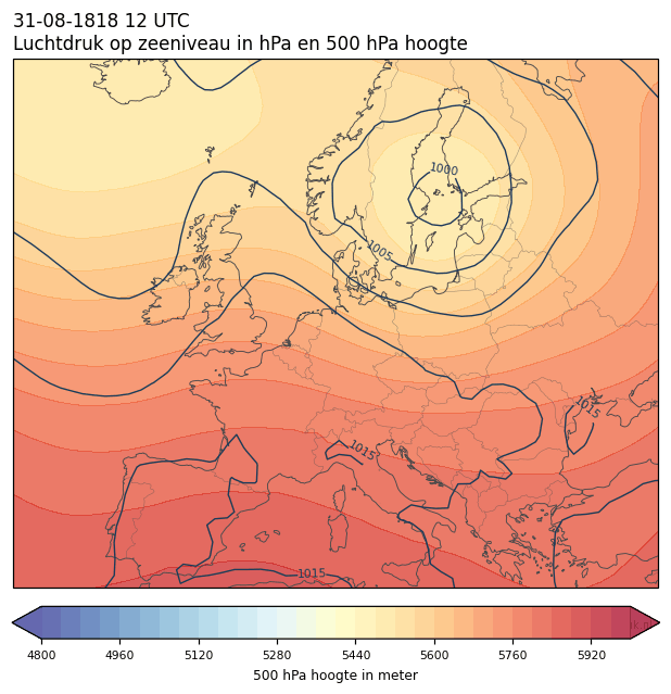 Weerkaart van 31 augustus 1818 om 12 UTC