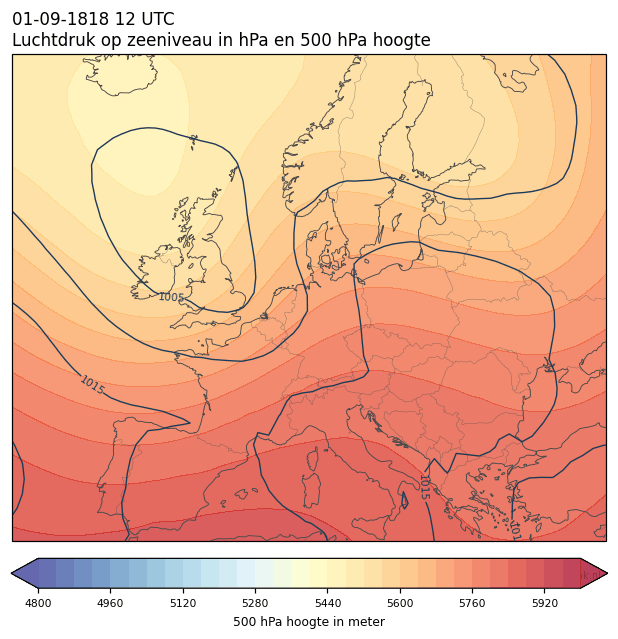 Weerkaart van 1 september 1818 om 12 UTC
