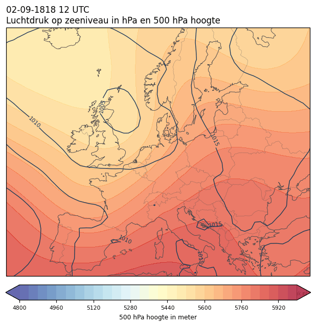 Weerkaart van 2 september 1818 om 12 UTC