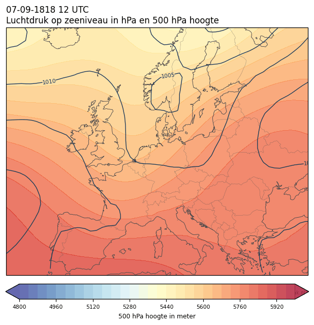 Weerkaart van 7 september 1818 om 12 UTC