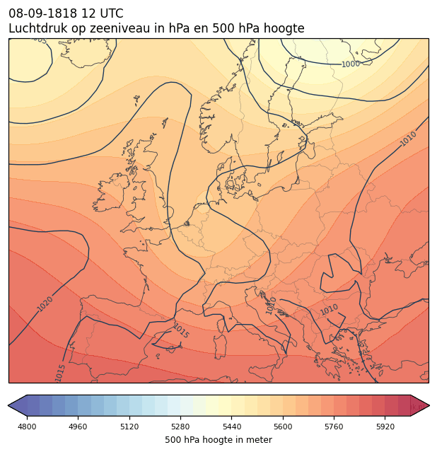 Weerkaart van 8 september 1818 om 12 UTC