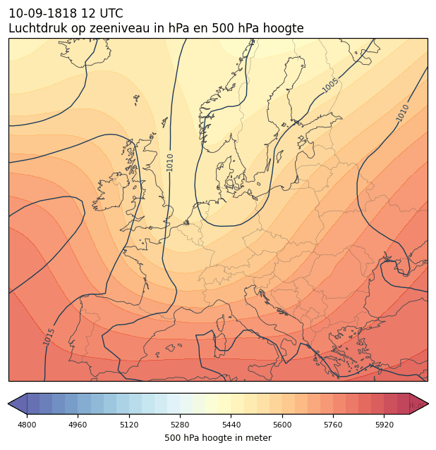 Weerkaart van 10 september 1818 om 12 UTC