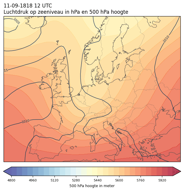 Weerkaart van 11 september 1818 om 12 UTC