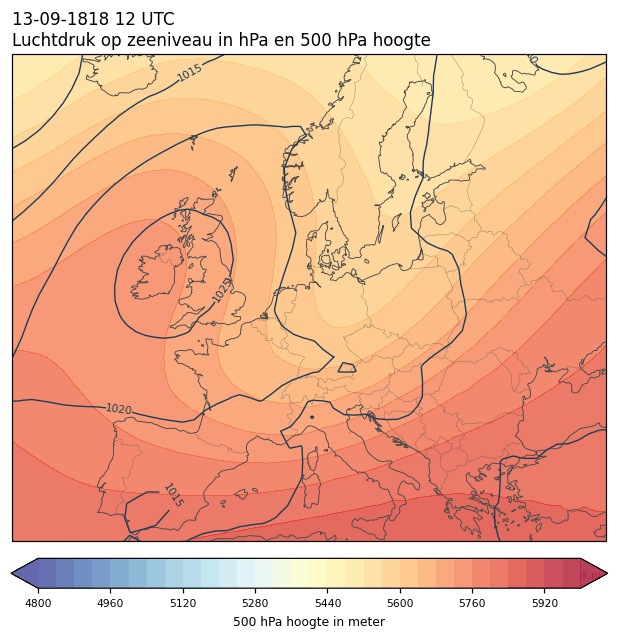 Weerkaart van 13 september 1818 om 12 UTC