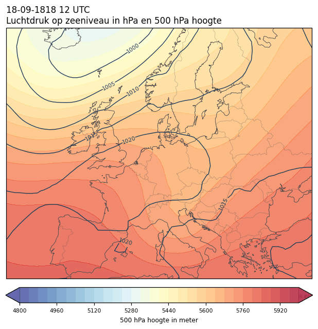 Weerkaart van 18 september 1818 om 12 UTC