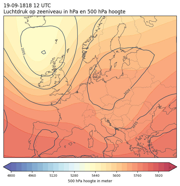 Weerkaart van 19 september 1818 om 12 UTC