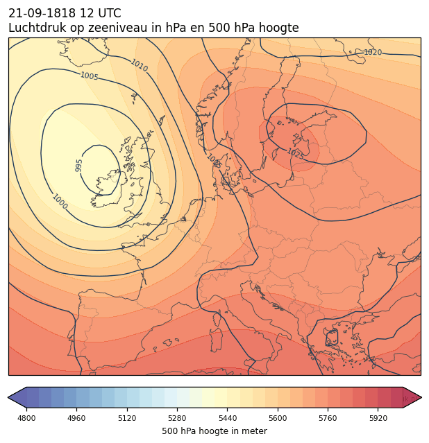 Weerkaart van 21 september 1818 om 12 UTC