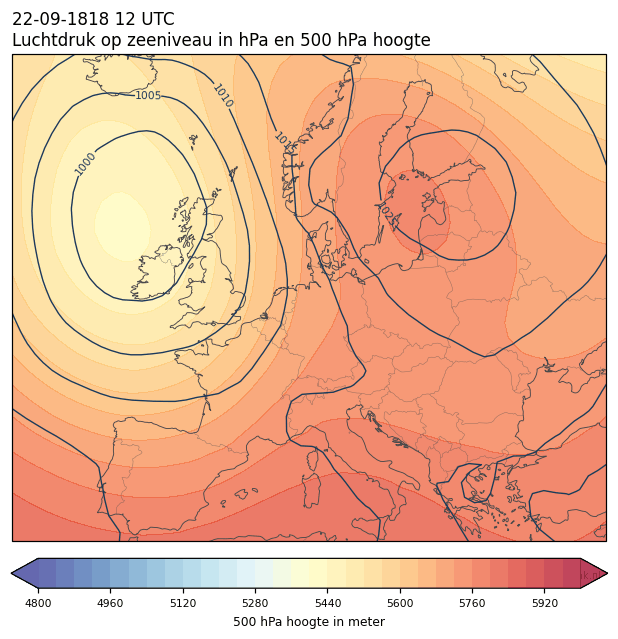 Weerkaart van 22 september 1818 om 12 UTC