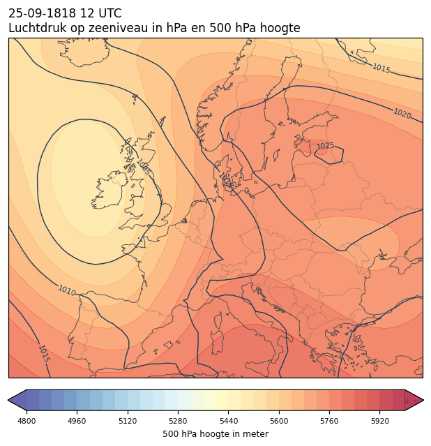 Weerkaart van 25 september 1818 om 12 UTC