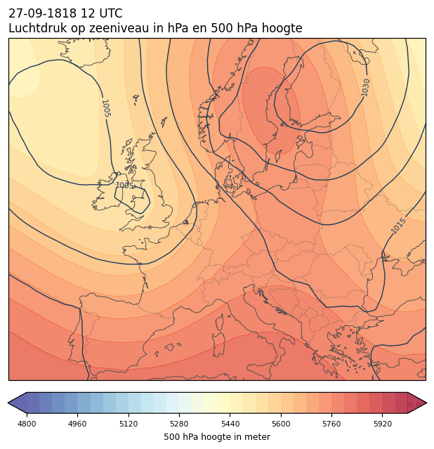Weerkaart van 27 september 1818 om 12 UTC