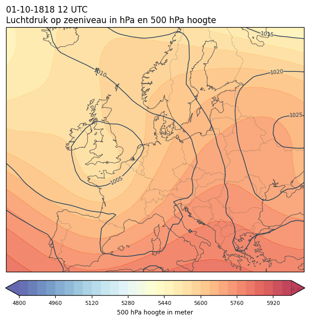 Weerkaart van 1 oktober 1818 om 12 UTC