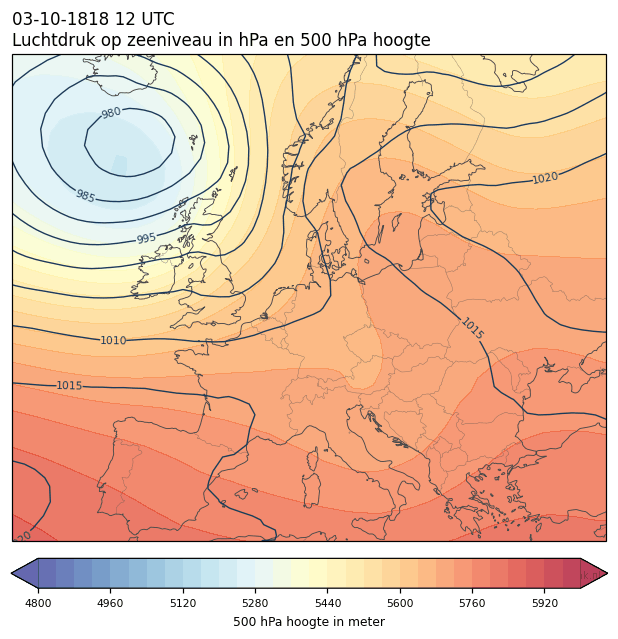 Weerkaart van 3 oktober 1818 om 12 UTC