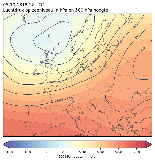 Weerkaart van 5 oktober 1818 om 12 UTC