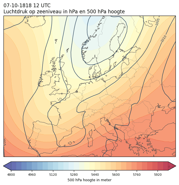 Weerkaart van 7 oktober 1818 om 12 UTC