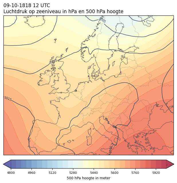 Weerkaart van 9 oktober 1818 om 12 UTC