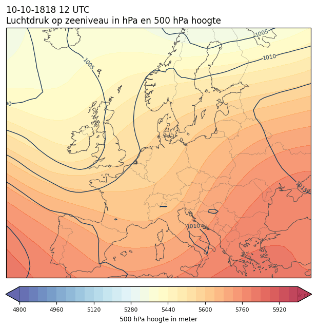 Weerkaart van 10 oktober 1818 om 12 UTC