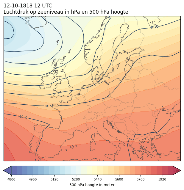 Weerkaart van 12 oktober 1818 om 12 UTC