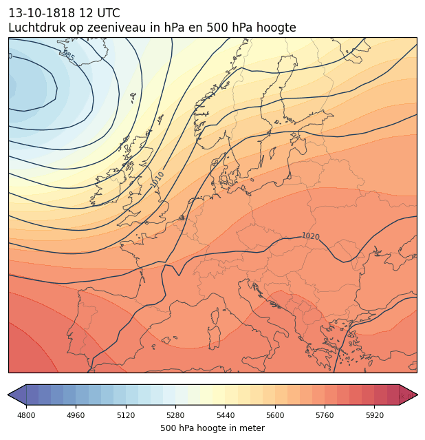 Weerkaart van 13 oktober 1818 om 12 UTC