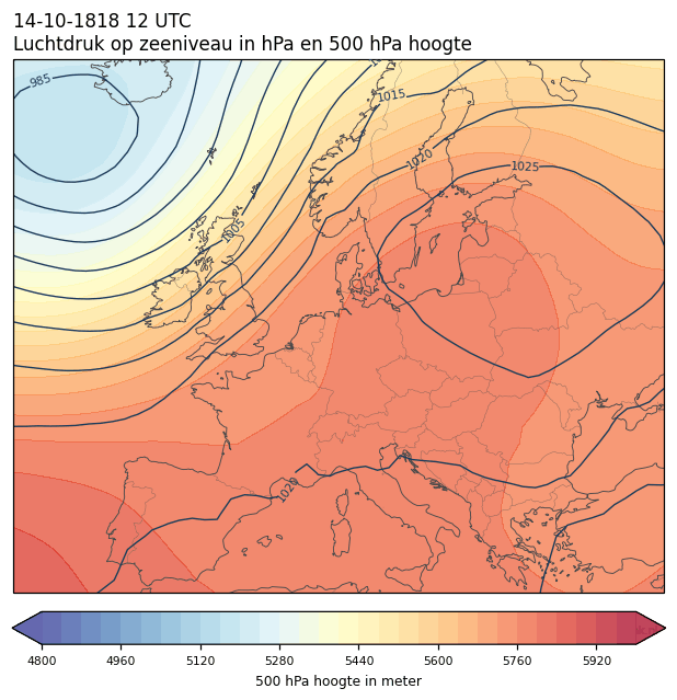 Weerkaart van 14 oktober 1818 om 12 UTC