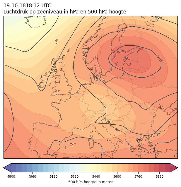 Weerkaart van 19 oktober 1818 om 12 UTC